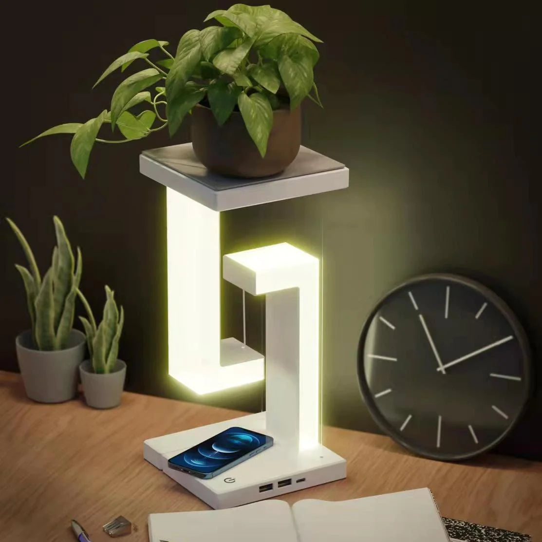 Wireless Charging Suspension Table Lamp - Creative Floating Balance Design for Home and Bedroom