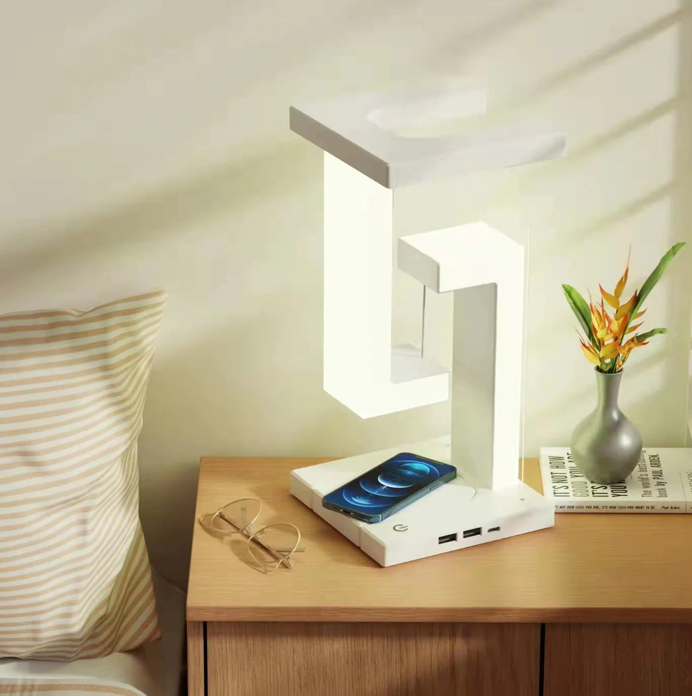 Wireless Charging Suspension Table Lamp - Creative Floating Balance Design for Home and Bedroom